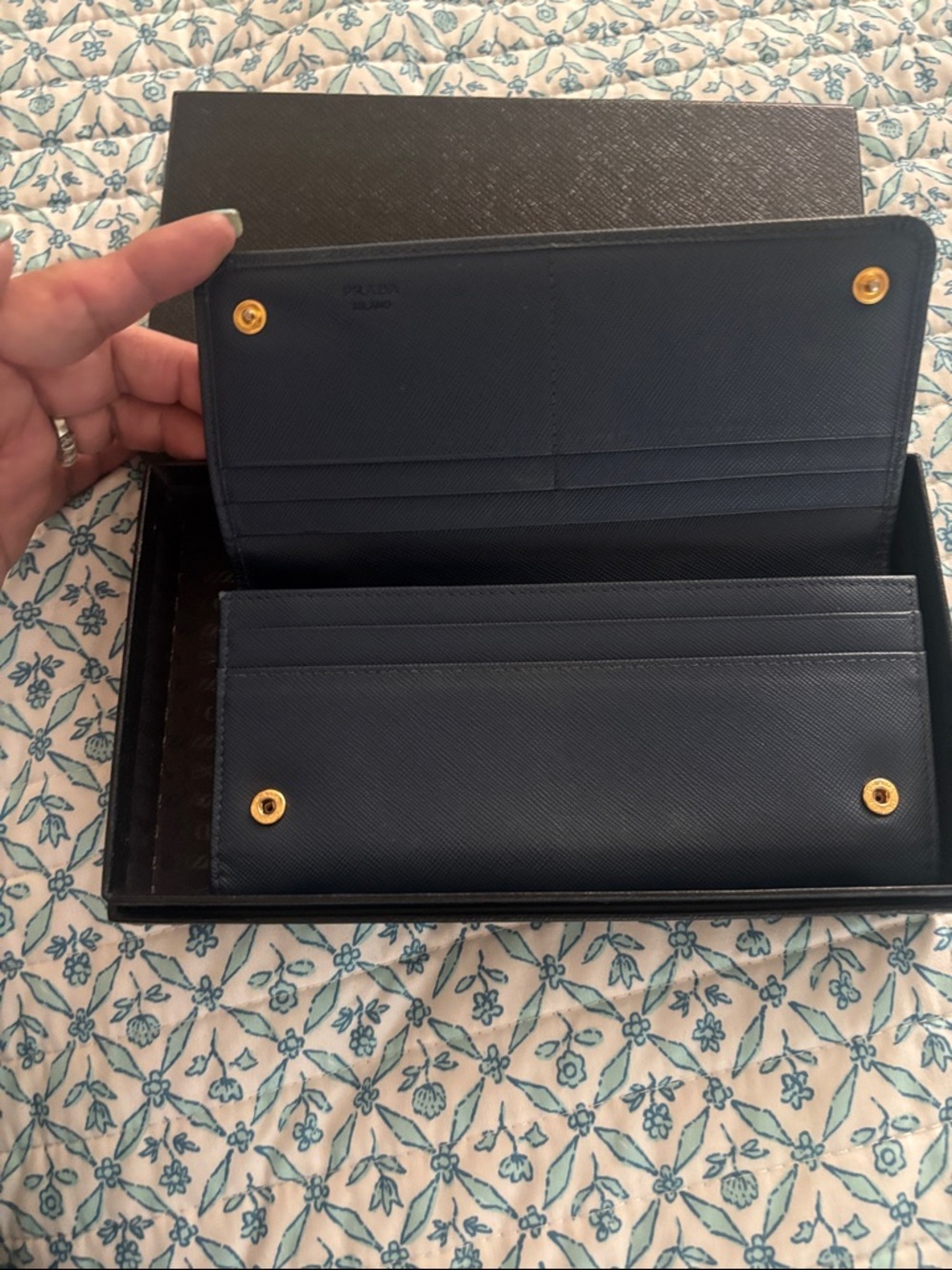 Prada Blue Saffiano Leather Flap Continental Wallet with Gold Logo - Picture 2 of 6